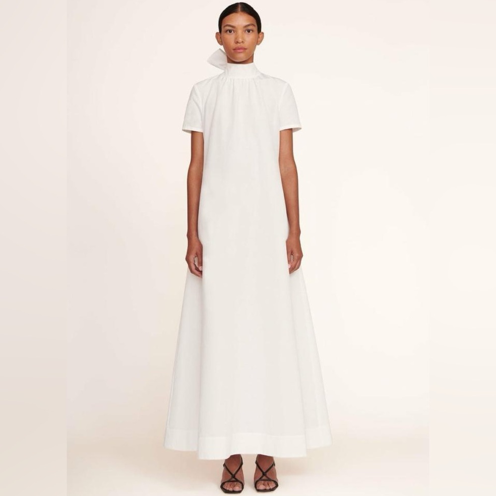 NWT STAUD Ilana Moire dress maxi gown bow tie white bridal open back size XS